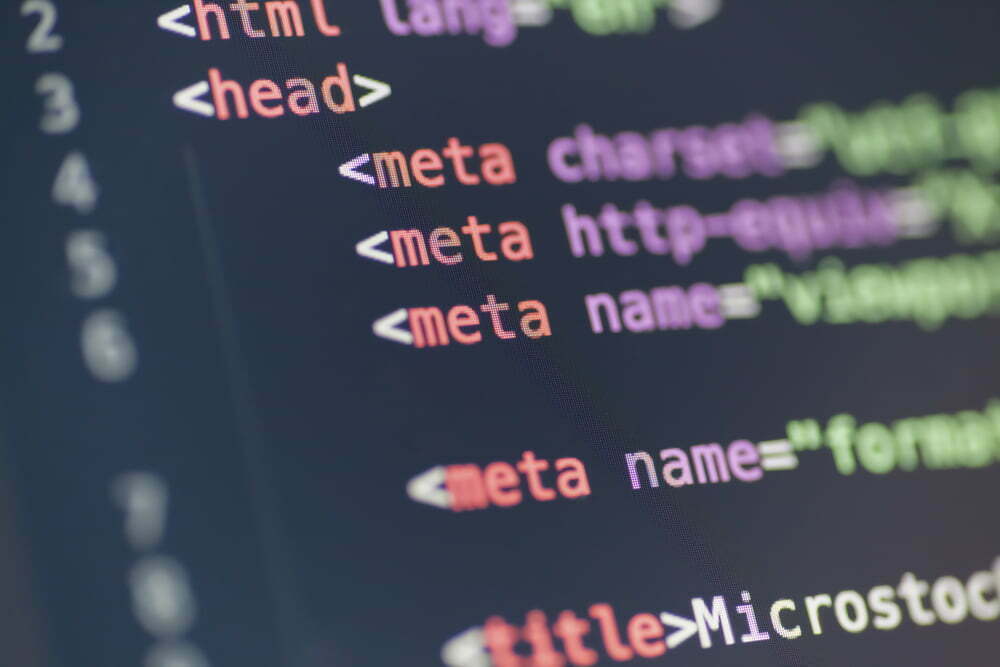 HTML meta tag code on computer screen